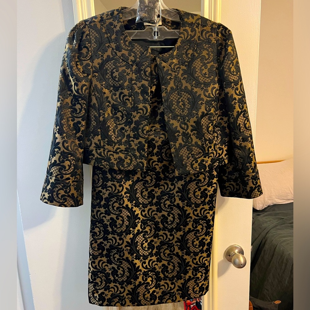 Vintage Ann Taylor Loft Brocade Dress & Jacket Set